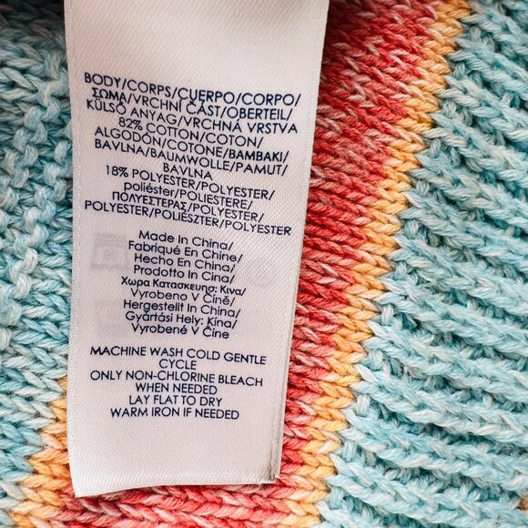 Chaps Sweater Womens Medium Boat Neck Pullover Blue Orange Soft Short Sleeves - Picture 4 of 5